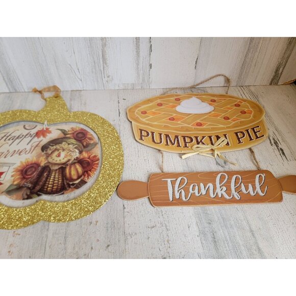 Thanksgiving pumpkin pie glitter home decor set hanging - Picture 7 of 8